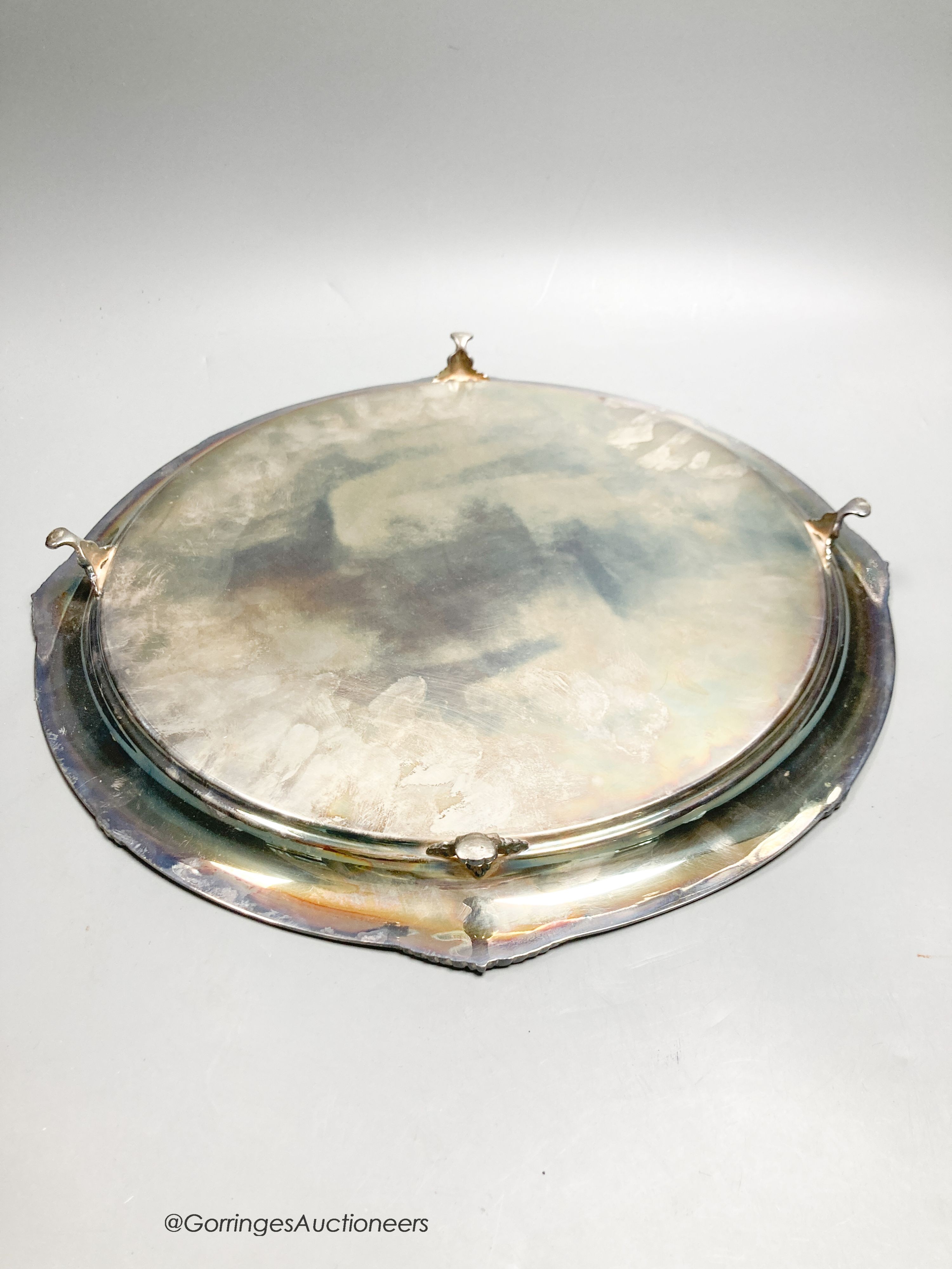 A 1960's silver circular salver with engraved inscription, Sheffield, 1960, 37cm, 38oz.